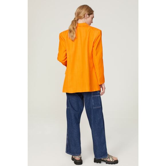 SANDRO Orange Crepe Collar Front Button Long Sleeves Harper Blazer Size 36 - Picture 3 of 16